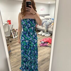 Blue and Green Floral Maxi Dress